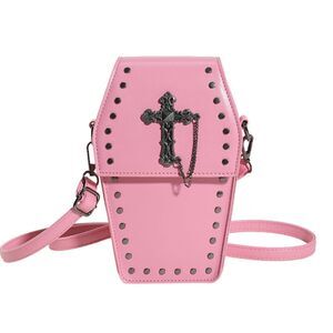 6718 Gothic Purse Coffin Shape Crossbody Bag Mini Punk Small Bag Cross-Pink